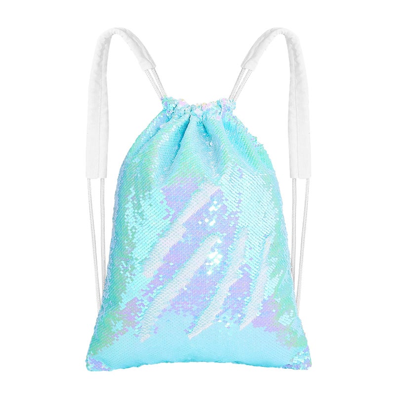 MHJY Sparkly Drawstring Backpack Mermaid Sequin Dance Bag Sports Gym Beach Swim Backpack Birthday Easter Gift Bag - Image 1